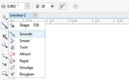 screenshot of coreldraw property taskbar