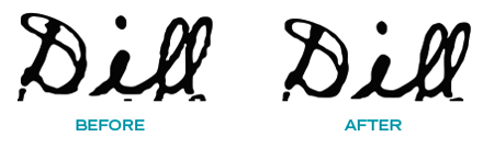 the word 'dill' before and after smoothing process